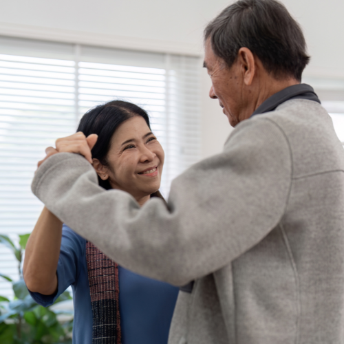 Carer dancing with elderly man with dimentia_ Dementia Care